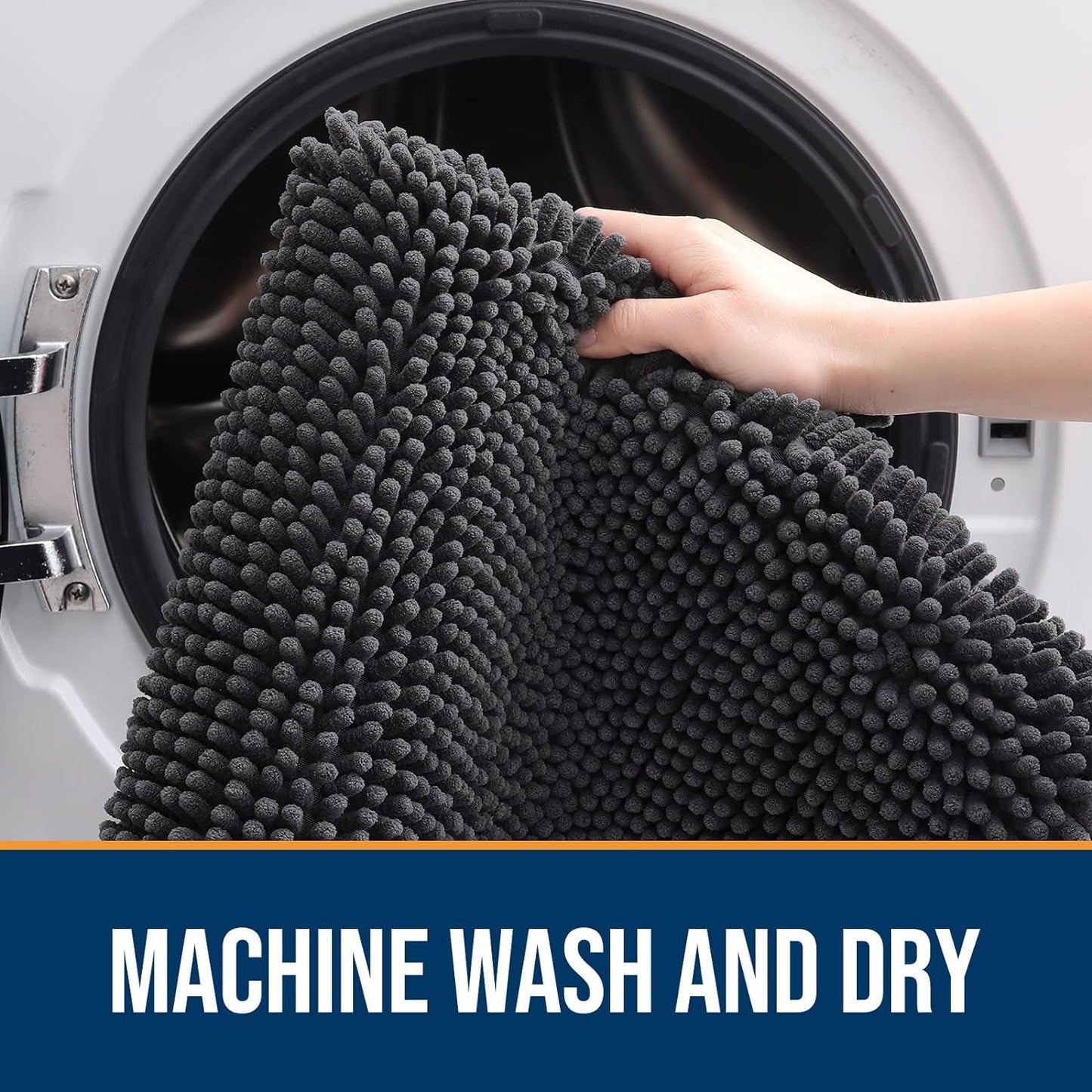 OLANLY Dog Door Mat for Muddy Paws 70x35, Absorbs Moisture and Dirt, Absorbent Non-Slip Washable Doormat, Quick Dry Chenille Mud Mat for Dogs, Entry Indoor Entryway Carpet for Inside Floor, Dark Grey