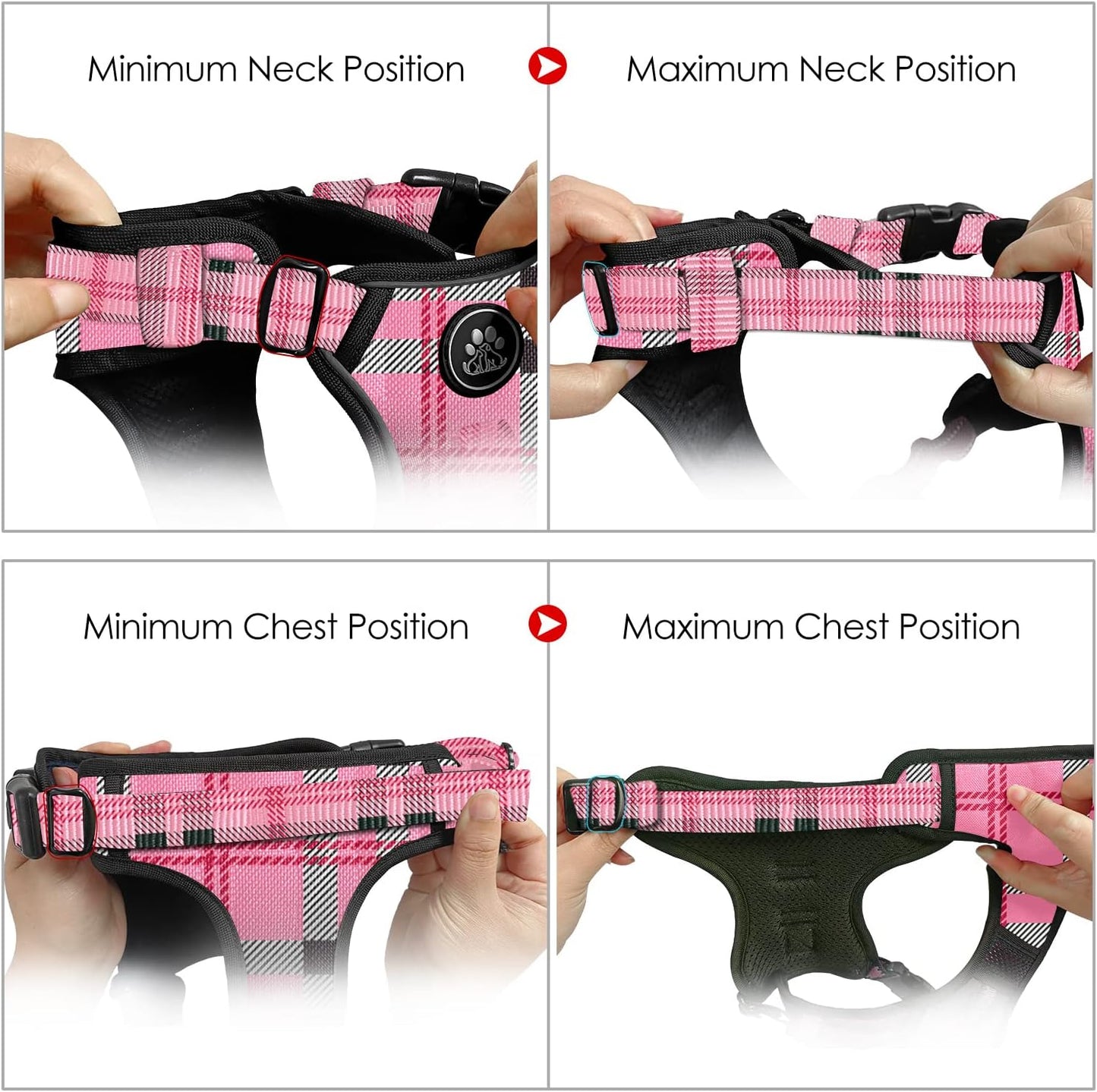 NESTROAD No Pull Dog Harness with Leash, Reflective No Choke Pet Vest Harness,Adjustable Soft Padded Dog Harness with Easy Control Handle for Large Dogs(Checkered Pink,X-Large)