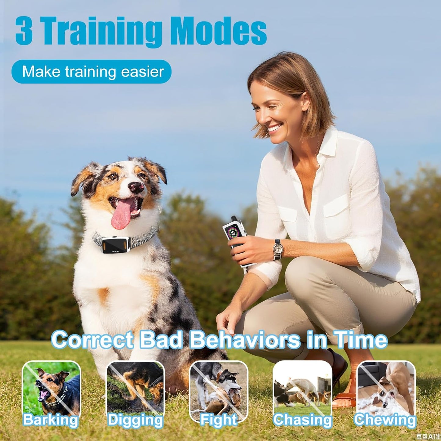 Dog Training Collar with Remote Control 4218 FT 3 Training Modes (Beep, Vibration, Safe Static) IPX7 Waterproof Rechargeable E-Collar for Small Medium Large Dogs 10-120lbs