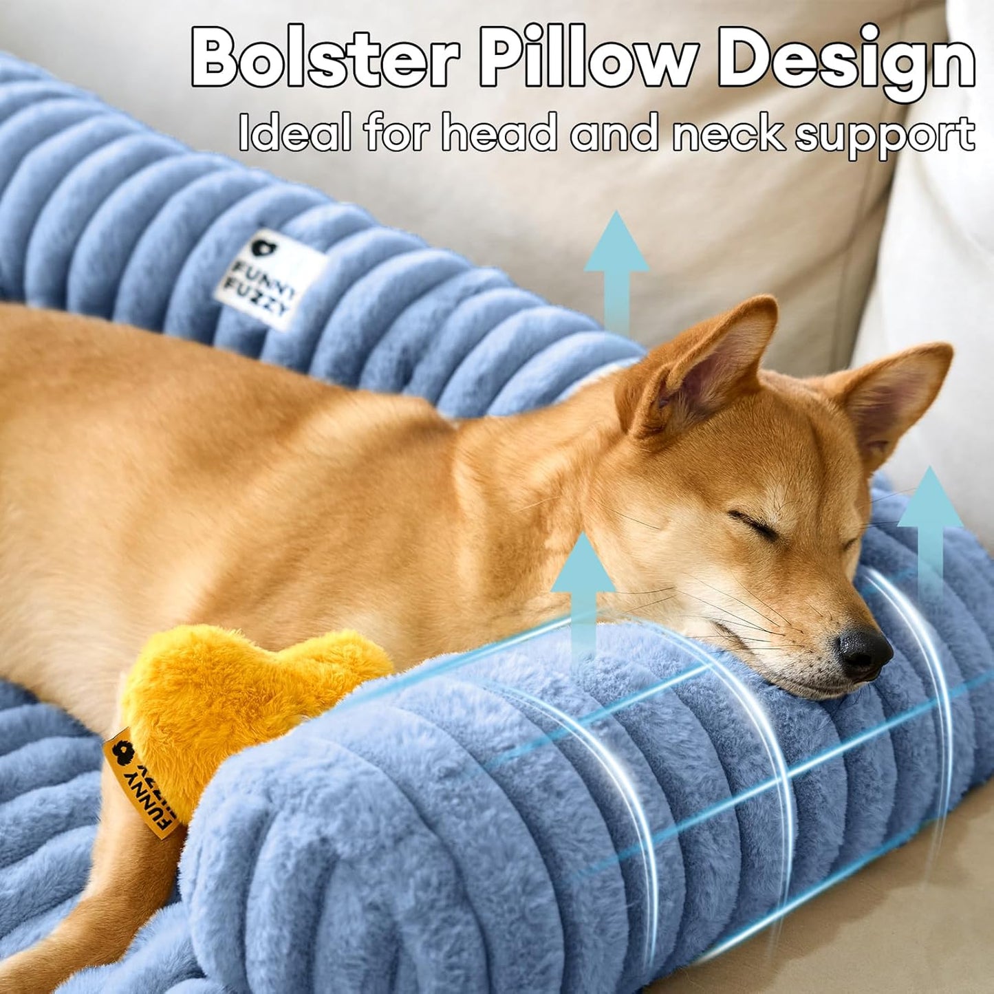 FUNNY FUZZY Pet Couch Cover for Sofa, Calming Dog Bed for Couch, Fluffy Plush Dog Couch Mat for Furniture Protector for Large Medium Small Dogs and Cats, Blue