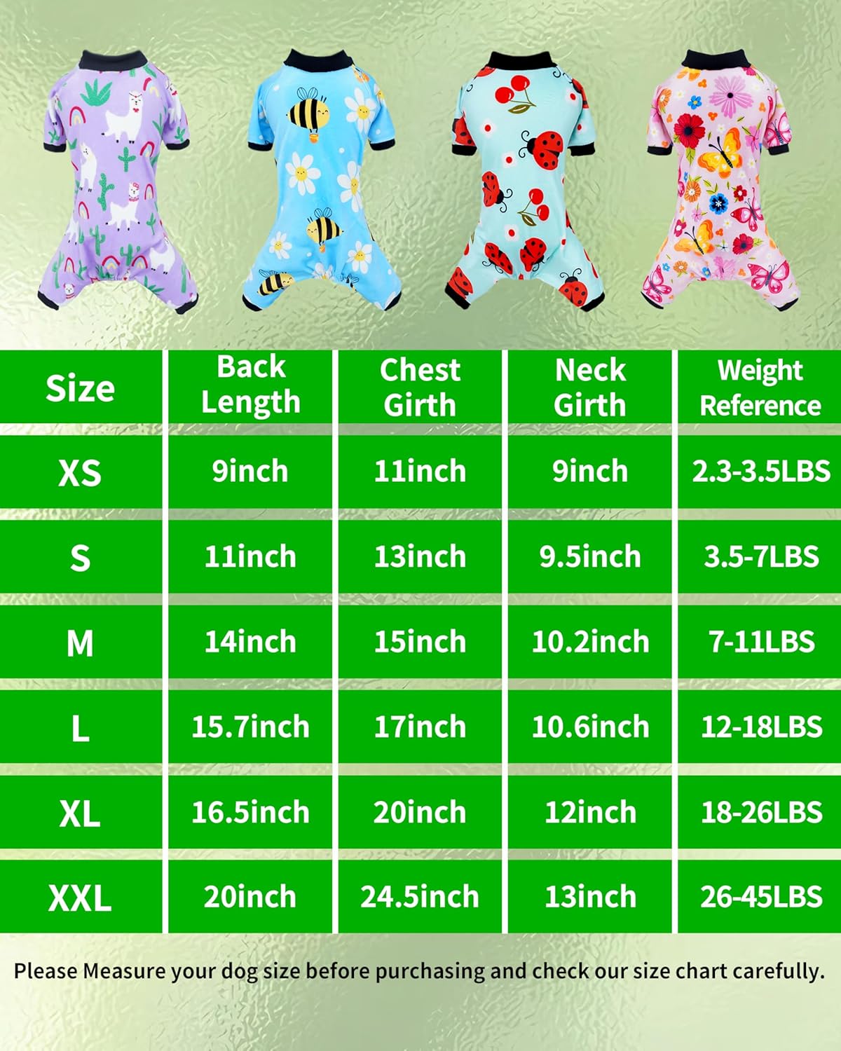 PET SHOW 4 Pack Small Dog Pajamas Spring Dog Clothes Doggies Soft Stretchy PJs Bee Ladybug Jumpsuit Puppy Cats Girl Boy Floral Onesies Outfits with Sleeve Pets Dachshund Costume(XS, Spring)