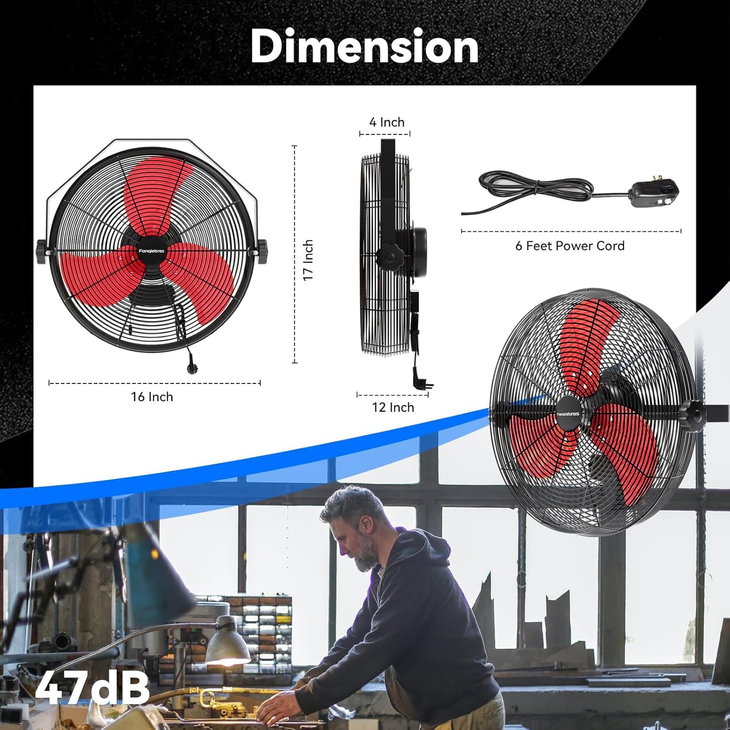 2600 CFM 14 inch Outdoor High Velocity Wall Mounted Fan, 3-Speed Metal Fans with IP44 Enclosure Motor, Industrial Grade Weatherproof Wall Fan for Patio, Greenhouse, Garage, and Gazebo