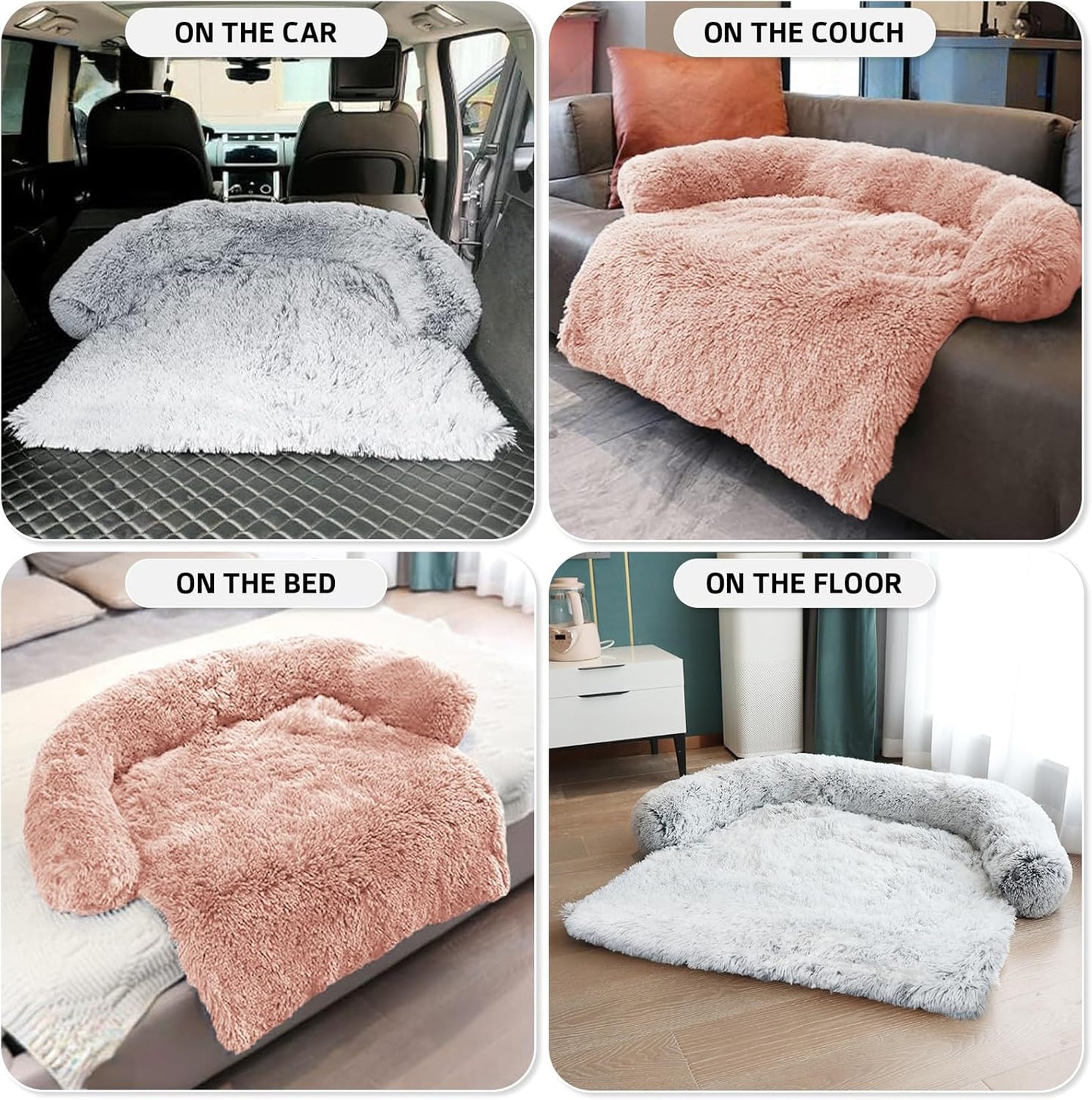 GGIB Calming Dog Bed Fluffy Plush Dog Mat for Furniture Protector with Removable Washable Cover for Large Medium Small Dogs and Cats (Large, Pink)