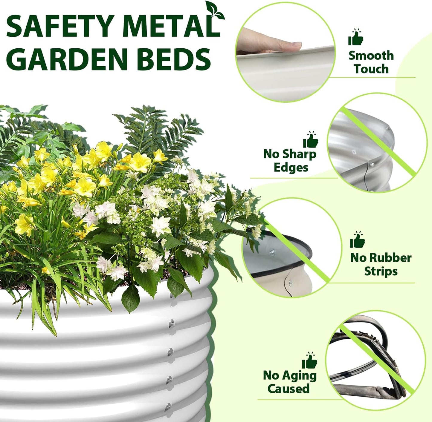 A ANLEOLIFE 2-Pack 4ft x 18” Tall Galvanized Raised Garden Beds Outdoor, Round Metal Planter Box for Planting Vegetables Flowers Herb, Anti-Rust & Easy-Setup, Antique White