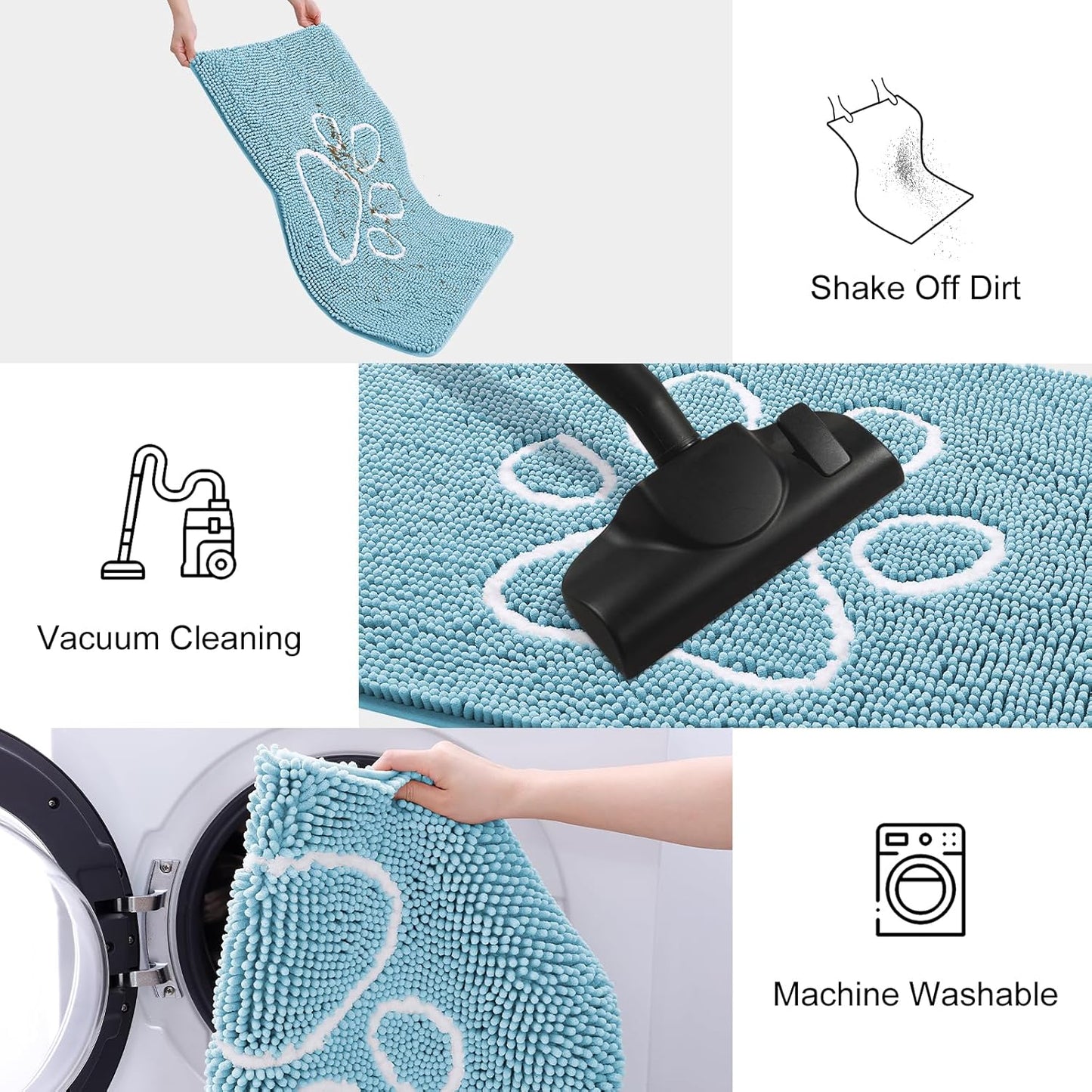 Smiry Dog Door Mat for Muddy Paws, Absorbent Dirt Trapper Non Slip Quick Dry Washable Chenille Mat for Mud Dogs, Entry Rug for Indoor and Outdoor (30x20 Inches, Sky Blue)