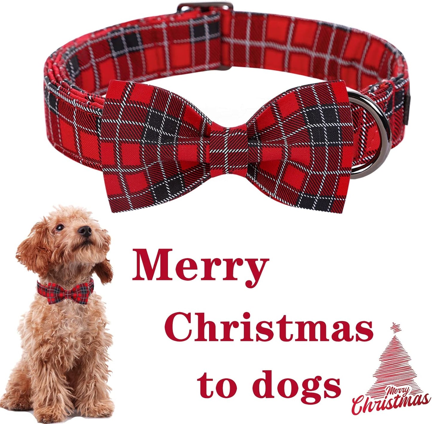 Unique style paws Christmas Dog Collar with Bow Tie Red Black Grid Cotton Collar Adjustable Puppy Plaid Collar for Small Medium Large Dogs