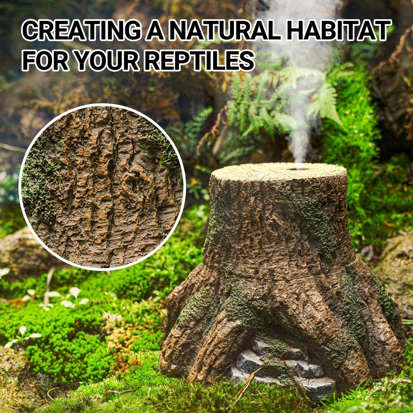 REPTIZOO Reptile Humidifier Fogger, Tree Trunk Humidifier with Top Mist Outlet, 1000ml Detachable Terrarium Humidifier Reptile Misting System Terrarium Decoration
