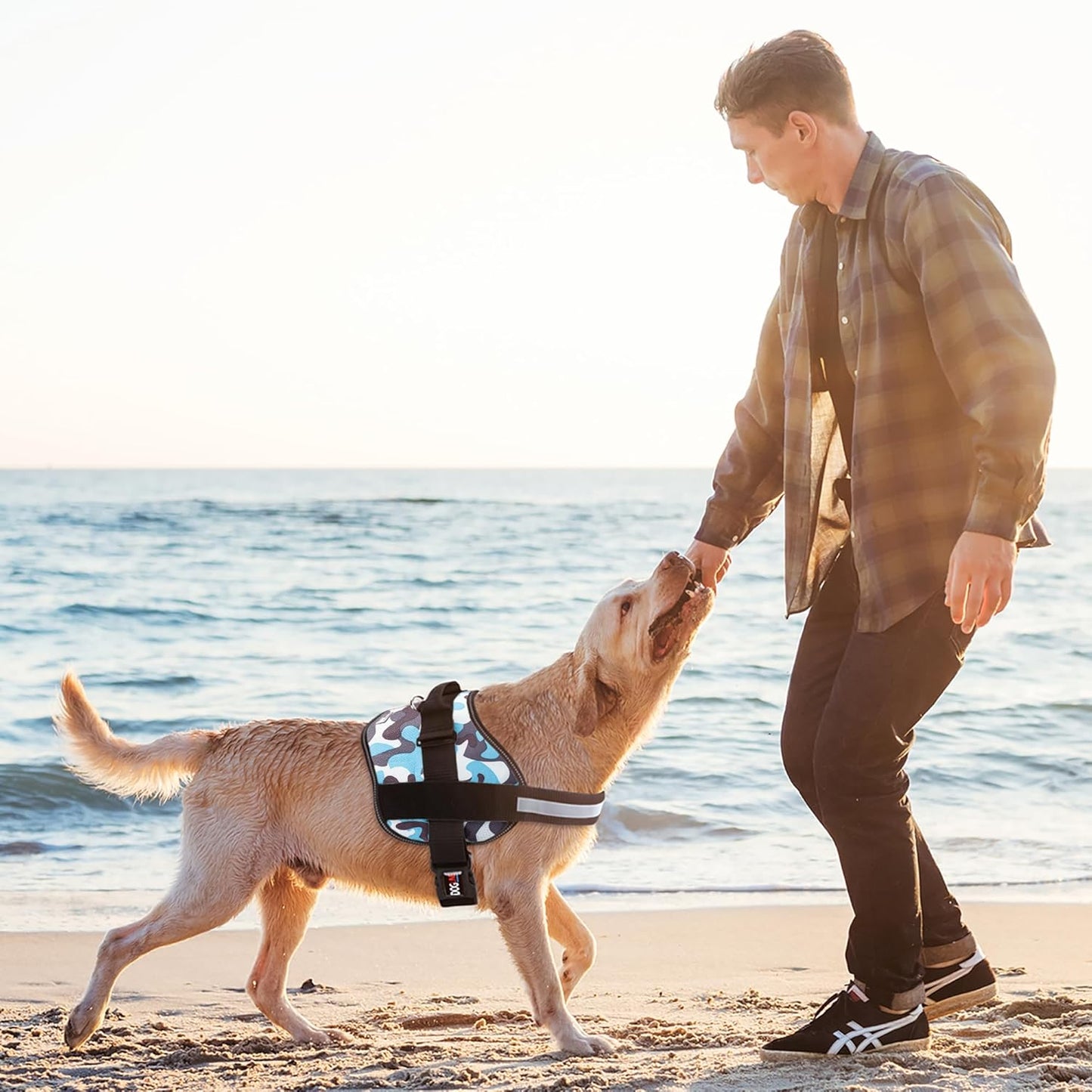 Dogline Dog Harness, Reflective No-Pull Adjustable Vest with Handle for Walking, Training, Breathable, No - Choke Harness for Small, Medium or Large Dogs Room for Patches Girth 22"-28" in Blue Camo