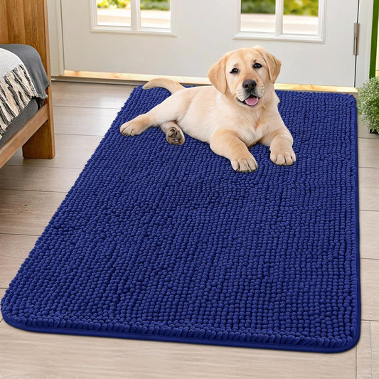 Smiry Dog Door Mat for Muddy Paws 40x32, Absorbs Moisture and Dirt Doormat, Non-Slip Washable Quick Dry Chenille Front Door Mat Indoor Entrance, Entryway Carpet for Inside Floor, Navy Blue