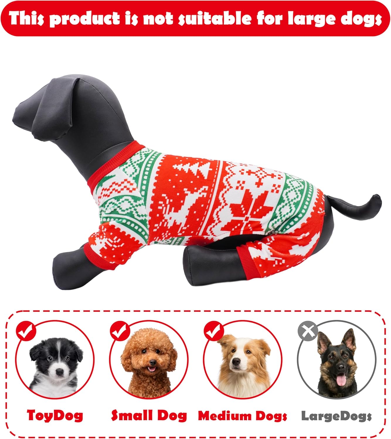 PET SHOW 4 Pack Christmas Small Dog Pajamas Holiday Dog Clothes Doggies Soft Stretchy PJs Xmas Jumpsuit Puppy Cats Girl Boy Onesies Red Green Outfits with Sleeve Pets Dachshund Costume XS