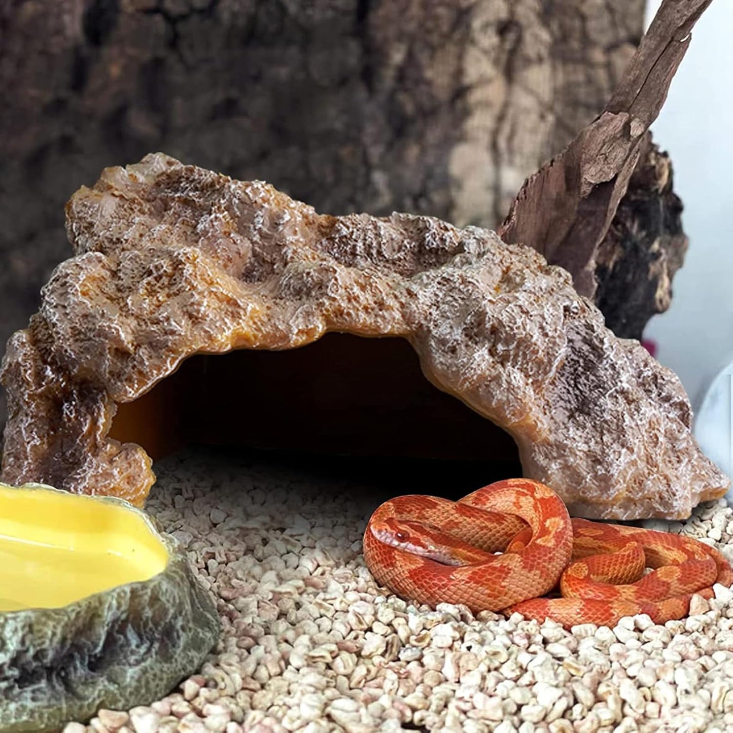Reptile Hides Large Rock Reptile Cave Hideout Terrarium Habitat Decor Ornament Shelter for Snake Geckos Lizards Bearded Dragon Turtle Frogs Amphibians