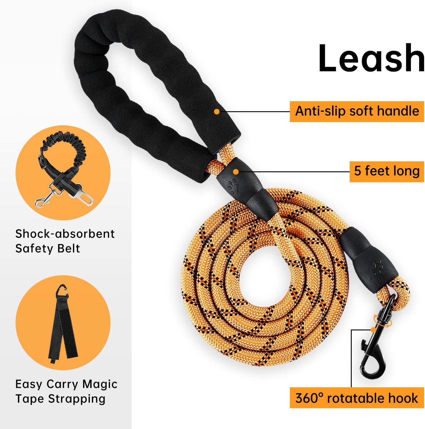 IVY&LANE No Pull Dog Harness for Large Dogs, Dog Vest Harness with Leash, Safety Belt and Storage Strap, Fully Adjustable Harness, 360° Reflective Strip, Soft Handle (Orange,X-Large)
