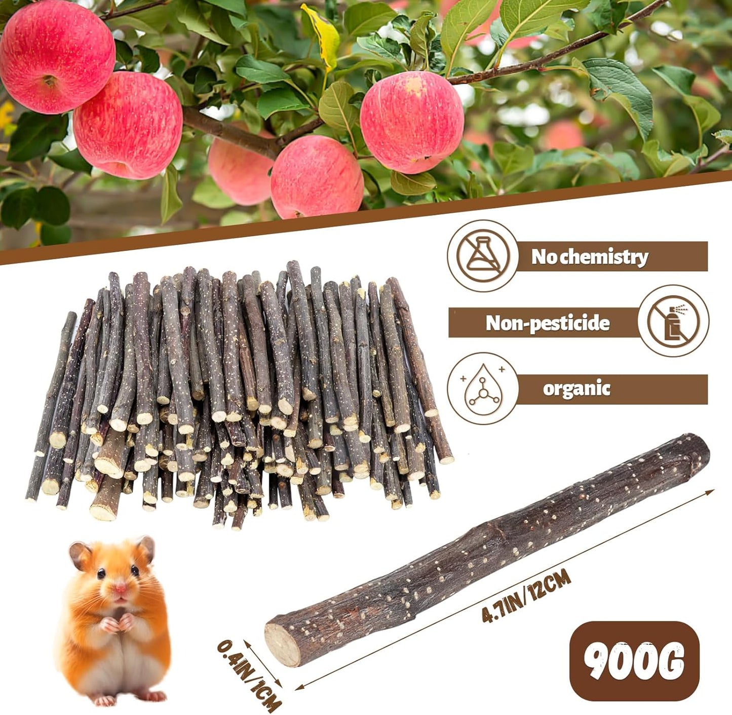 900g/2lb Small Apple Sticks Animals Molar Wood Treats Toys for Rabbits Chinchillas Guinea Pig Hamster Gerbil Parrot Bunny and Small Animals Chew Stick Toys Treats