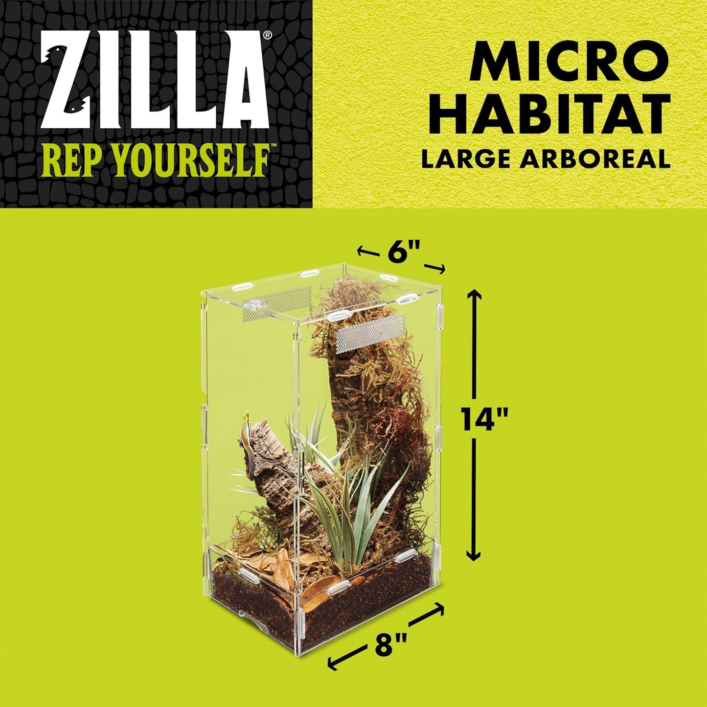 Zilla Micro Habitat Terrarium, Arboreal, with Locking Latch, for Isopods, Spiders, Insects, Large