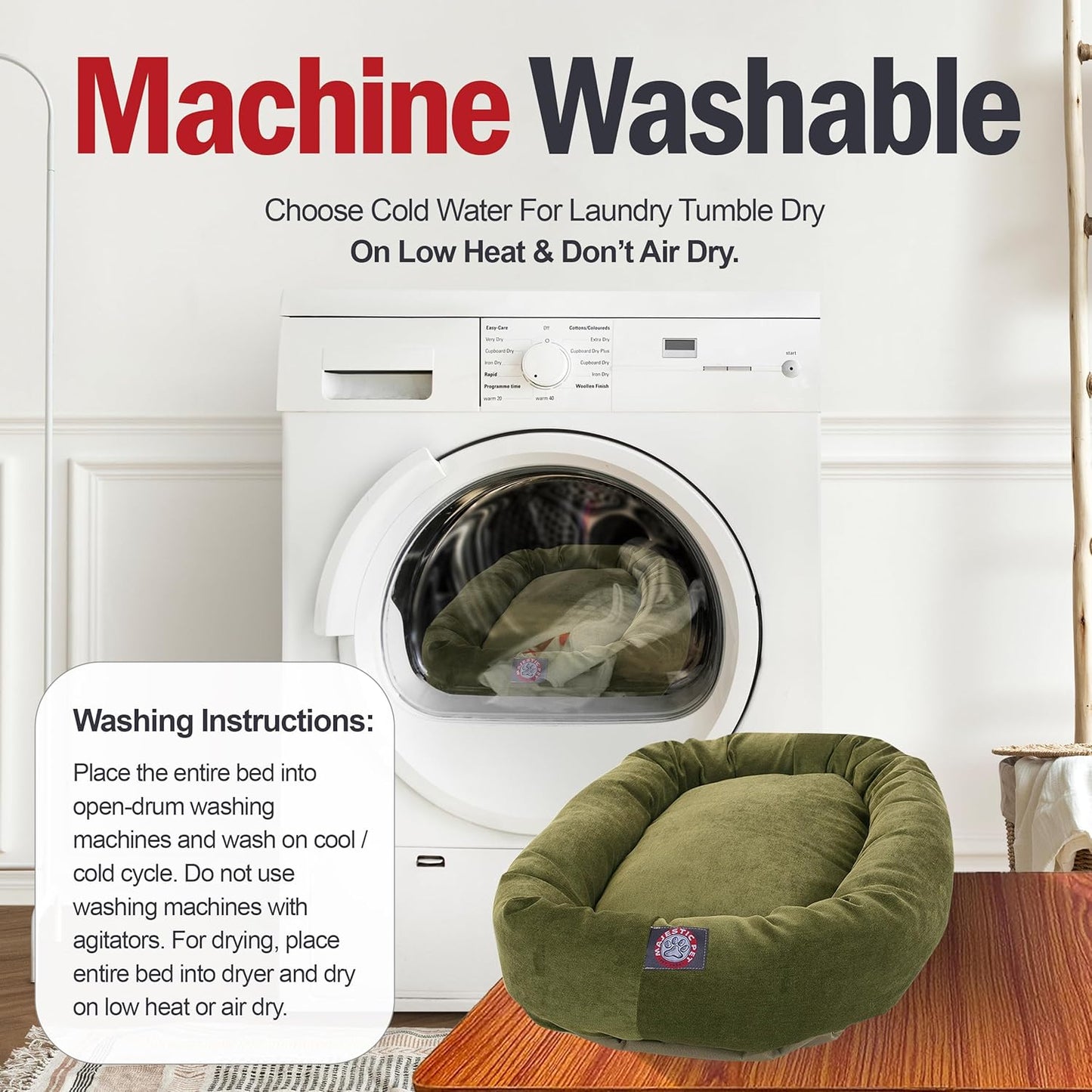 Majestic Pet 32 Inch Micro Velvet Calming Dog Bed Washable 32x23x7 (inch) – Cozy Soft Round Donut Dog Bed with Spine for Head Support - Pet Bed Medium – Fern