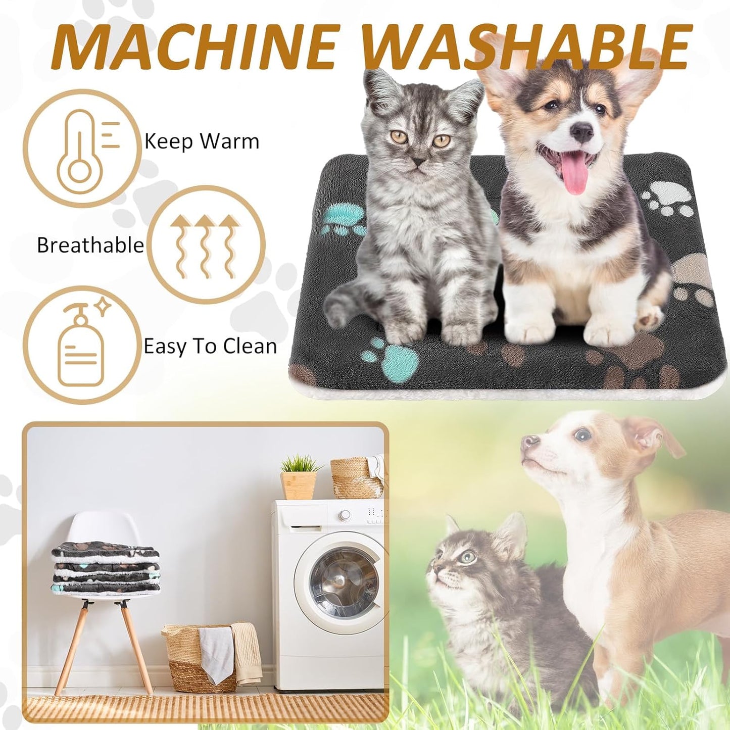 4 Pack Ultra Soft Dog Cat Bed Mat with Cute Prints Reversible Fleece Dog Crate Kennel Pad Cozy Washable Thickened Hamster Guinea Pig Pet Bed Mat for Small Animals(13 x 19 Inches,Black)