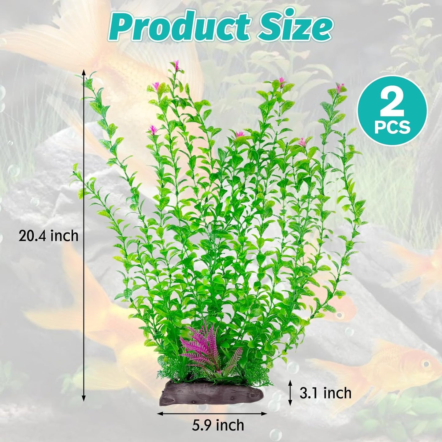 Hamiledyi Aquarium Plastic Plants Aquarium Decor Artificial Fish Tank Plants,Tall Fish Tank Decorations, Extra Large Aquarium Plant 20.4-inch Tall,2PCS
