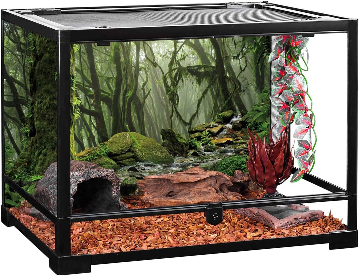 AWERT Foggy Forest Terrarium Background - Stream Green Huge Tree Reptile Habitat - Tropical Rainforest Aquarium - 30x18 inches - Durable Polyester