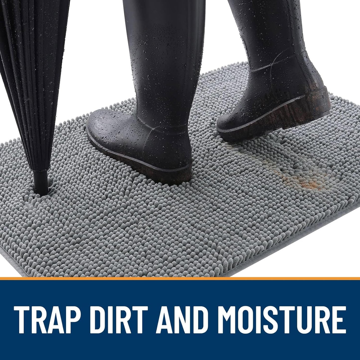 OLANLY Dog Door Mat for Muddy Paws 59x24, Absorbs Moisture and Dirt, Absorbent Non-Slip Washable Doormat, Quick Dry Chenille Mud Mat for Dogs, Entry Indoor Entryway Carpet for Inside Floor, Grey