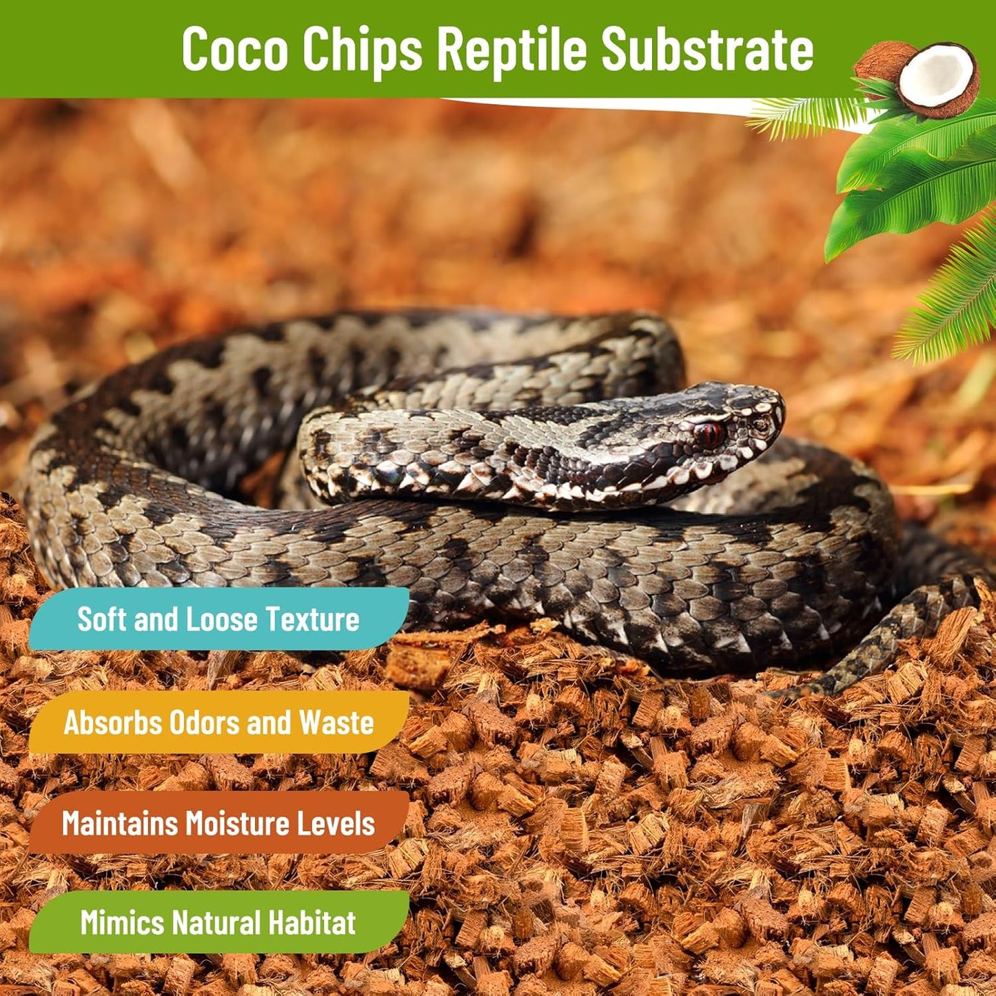 Riare 2 Pack Natural Coconut Chip Substrate for Reptiles- Compressed Coconut Husk Reptiles Bedding, Coco Husk Chip Terrarium Substrate for Snakes, Tortoises, Ball Python, Frogs, Bearded Dragon, Lizard