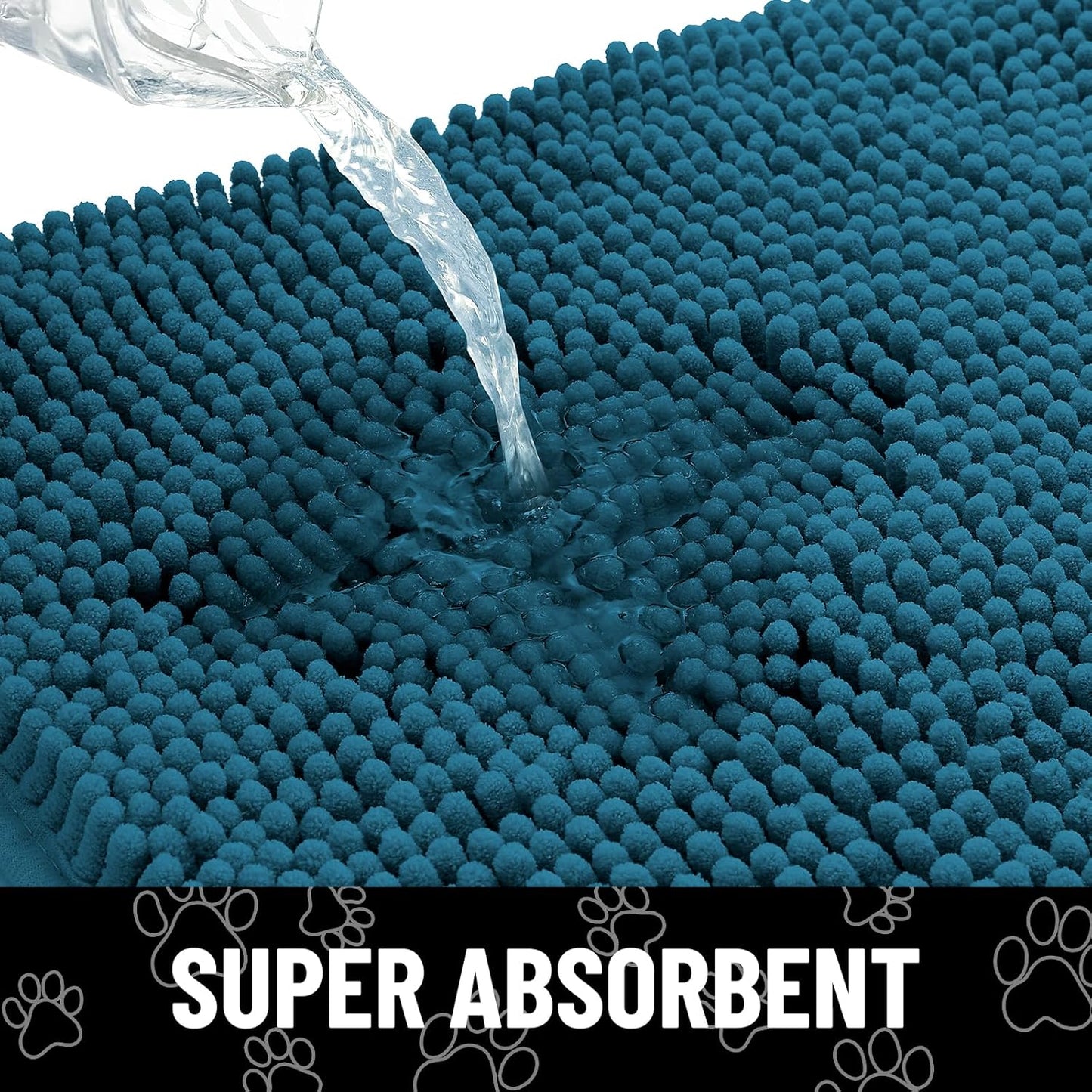 Smiry Dog Door Mat for Muddy Paws, Absorbent Dirt Trapper Non Slip Quick Dry Washable Chenille Mat for Mud Dogs, Entry Rug for Indoor and Outdoor (59x35 Inches, Atlantic Blue)