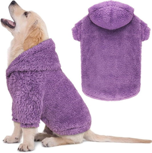 Fuzzy Dog Sweaters for Small Dogs Dog Hoodie Soft Double-Sided Plush Fleece Pet Sweater Pet Clothes Coats Hoodie Sherpa Hooded Sweatshirt(Purple-S)