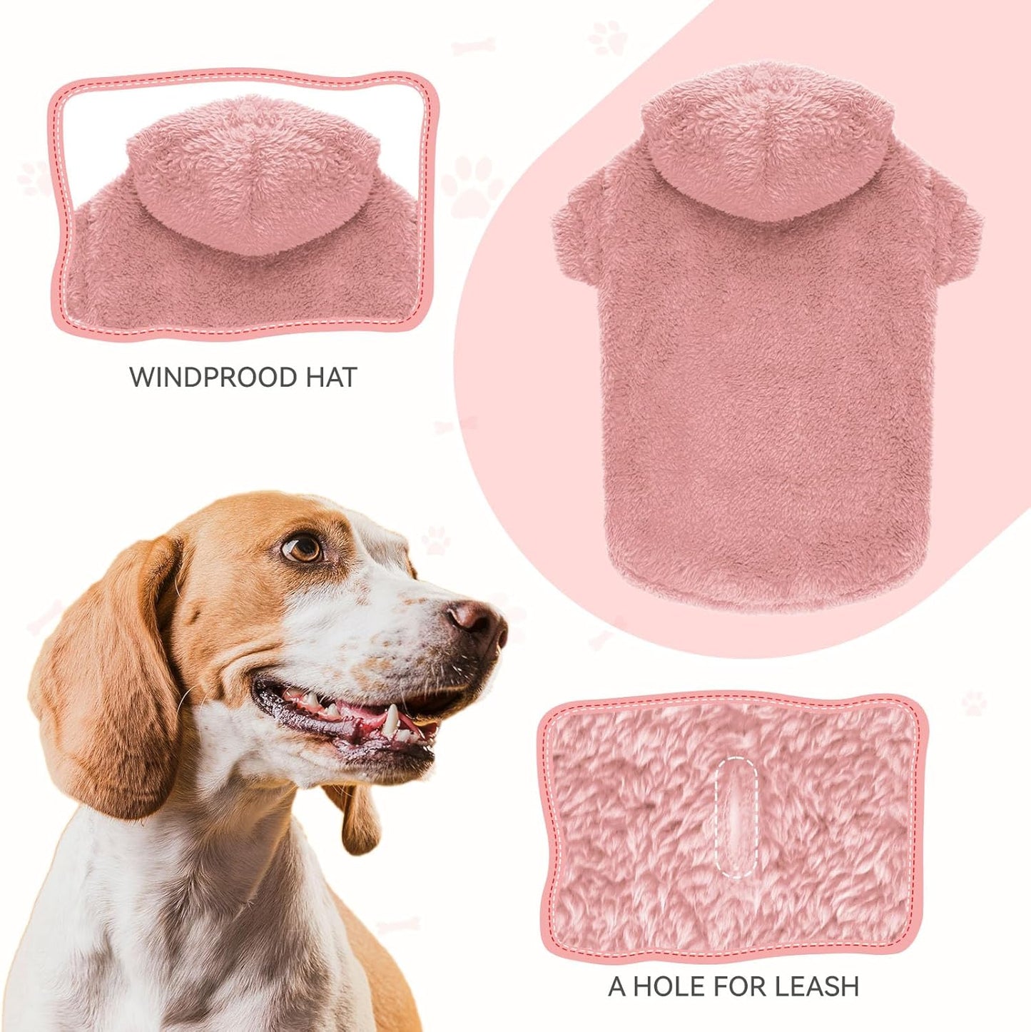 Fuzzy Dog Hoodie Dog Sweaters for Large Dogs Soft Double-Sided Plush Fleece Sweater Clothes Coats Hoodie Sherpa Hooded Sweatshirt(Pink-XXL)