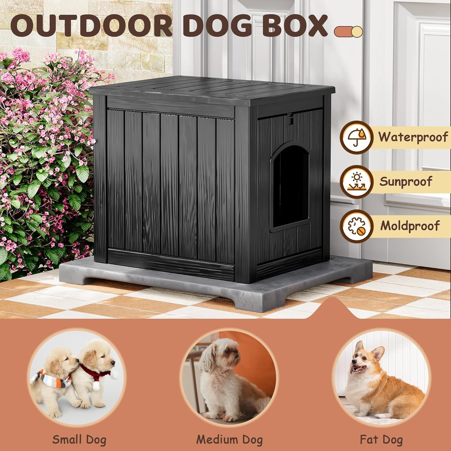 Outdoor & Indoor Dog House for Weatherproof and Stylish Furniture, Insulated Dog House Outdoor, Multi - Use for Small and Medium Dogs (Black, 22.8" L × 17.7" W × 21.7" H)