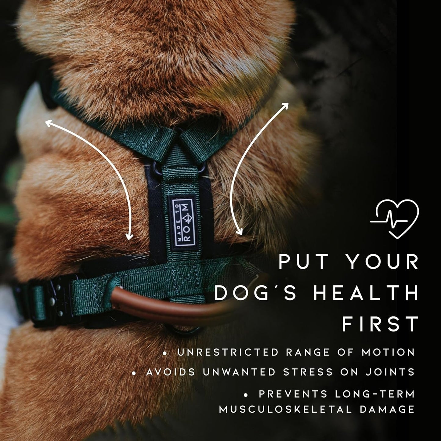 MADE TO ROAM Premium Explorer Harness - Y-Shaped Dog Harness with Adjustable Durable Nylon, Soft Padding, Metal Buckles and Leather Handle for Small, Medium, Large Dogs (Virginia Mountains, Size 2)