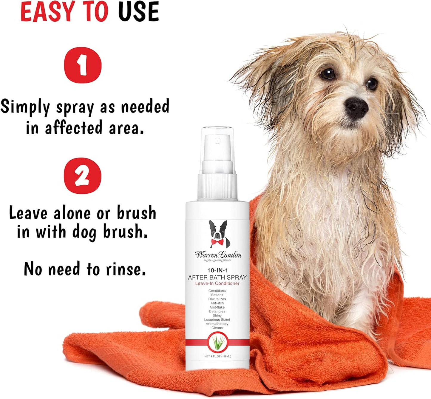 Warren London 10-in-1 Dog Spray & Rake Brush Combo | Detangles, Softens & Reduces Shedding | 16oz After Bath Spray + Dematting Rake | $40 Value – Now $29.99