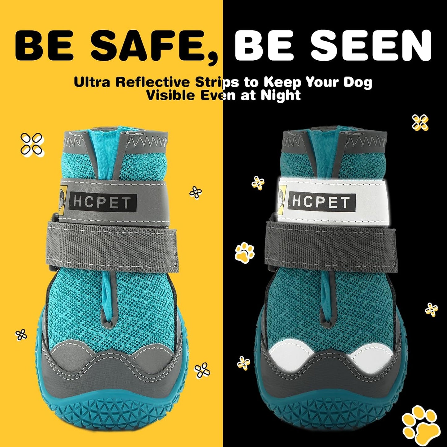 Hcpet Dog Shoes for Large Dogs, Breathable Dog Booties for Small Medium Dogs, Anti-Slip Dog Boots & Paw Protectors for Hot Pavement Winter Snow Hiking with Reflective Straps Blue Size 4