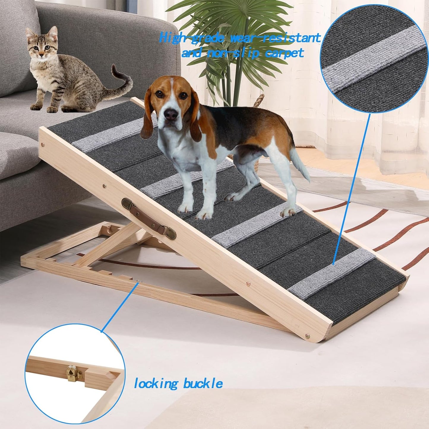 Upgrade 2-in-1 Pet Ramp Dog Stair,Folding Pet Stairs,Portable Dog Ramp for Small&Large Old Animals with Non-Slip Surface,Dog Ramp for Bed,Couch and Car,11.8" to 23.6" Height Adjustable(40×17.7)