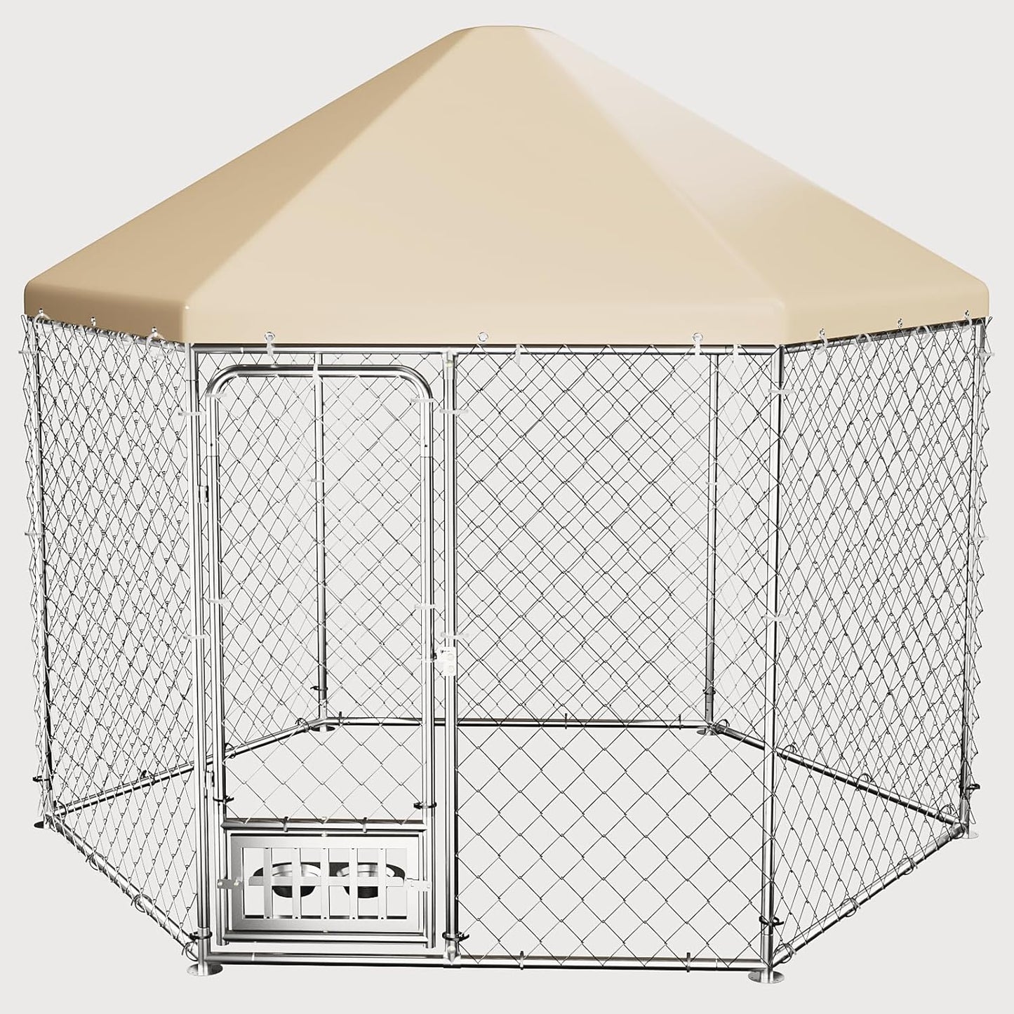 Outdoor Dog Kennel with Cover, Large Dog Run Fence House Big Cage Pen Enclosure, Heavy Duty Dogs Play Cage Pen Kennel (110" L x 95" W x 92.8" H)