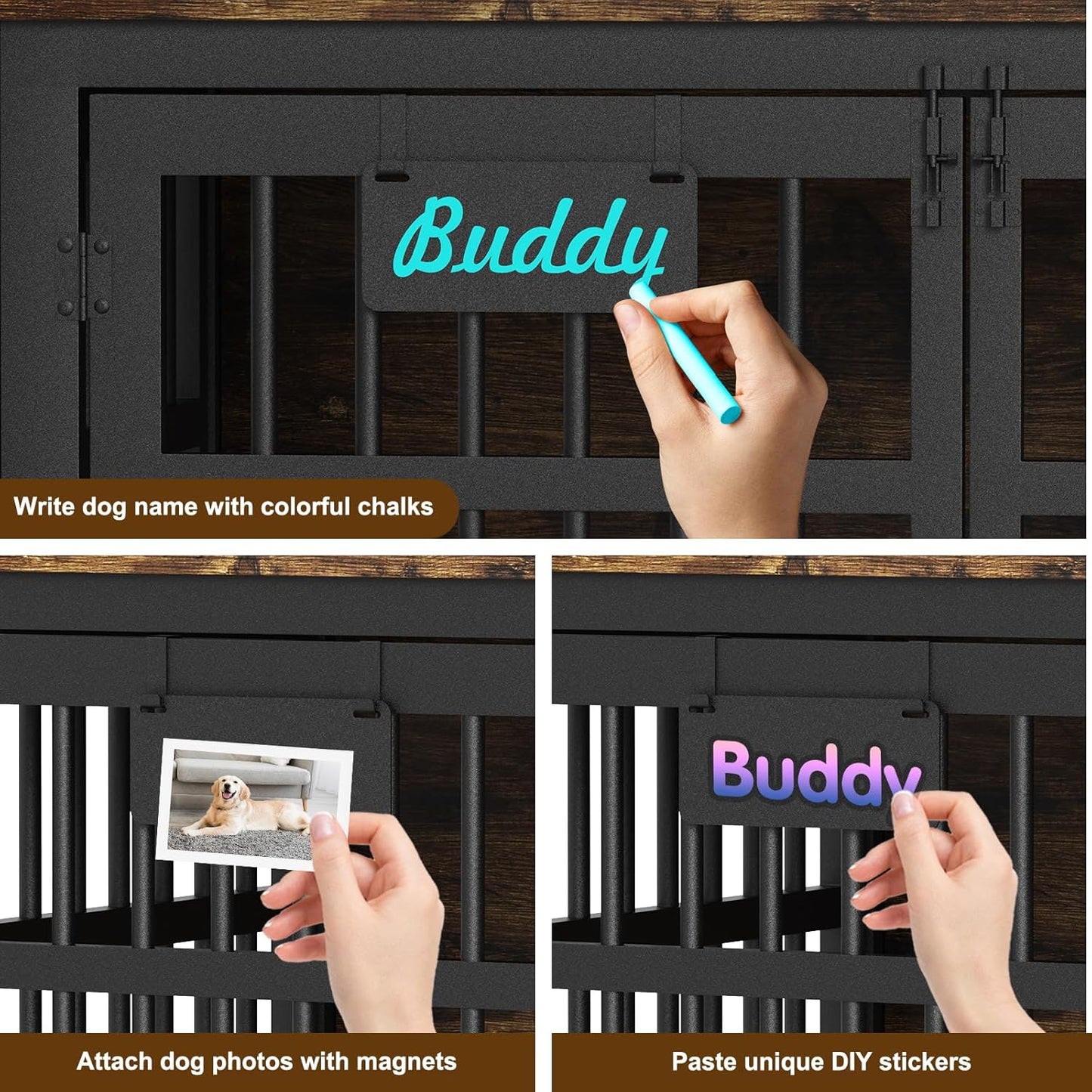 EasyCom 42"/41"/33" Dog Crate Furniture with Name Tag, XL Heavy Duty Dog Kennel Indoor for Large and Medium Dogs, Double-Doors Sturdy Dog Cage for Anxiety Dog, Decorate House as TV Stand