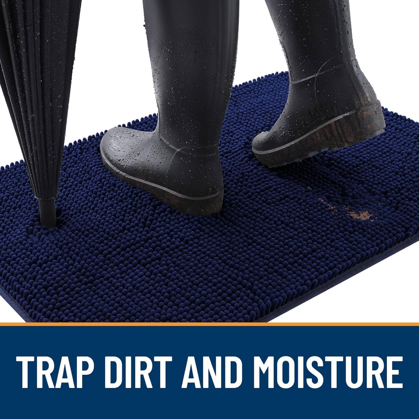 OLANLY Dog Door Mat for Muddy Paws 70x24, Absorbs Moisture and Dirt, Absorbent Non-Slip Washable Doormat, Quick Dry Chenille Mud Mat for Dogs, Entry Indoor Entryway Carpet for Inside Floor, Navy Blue