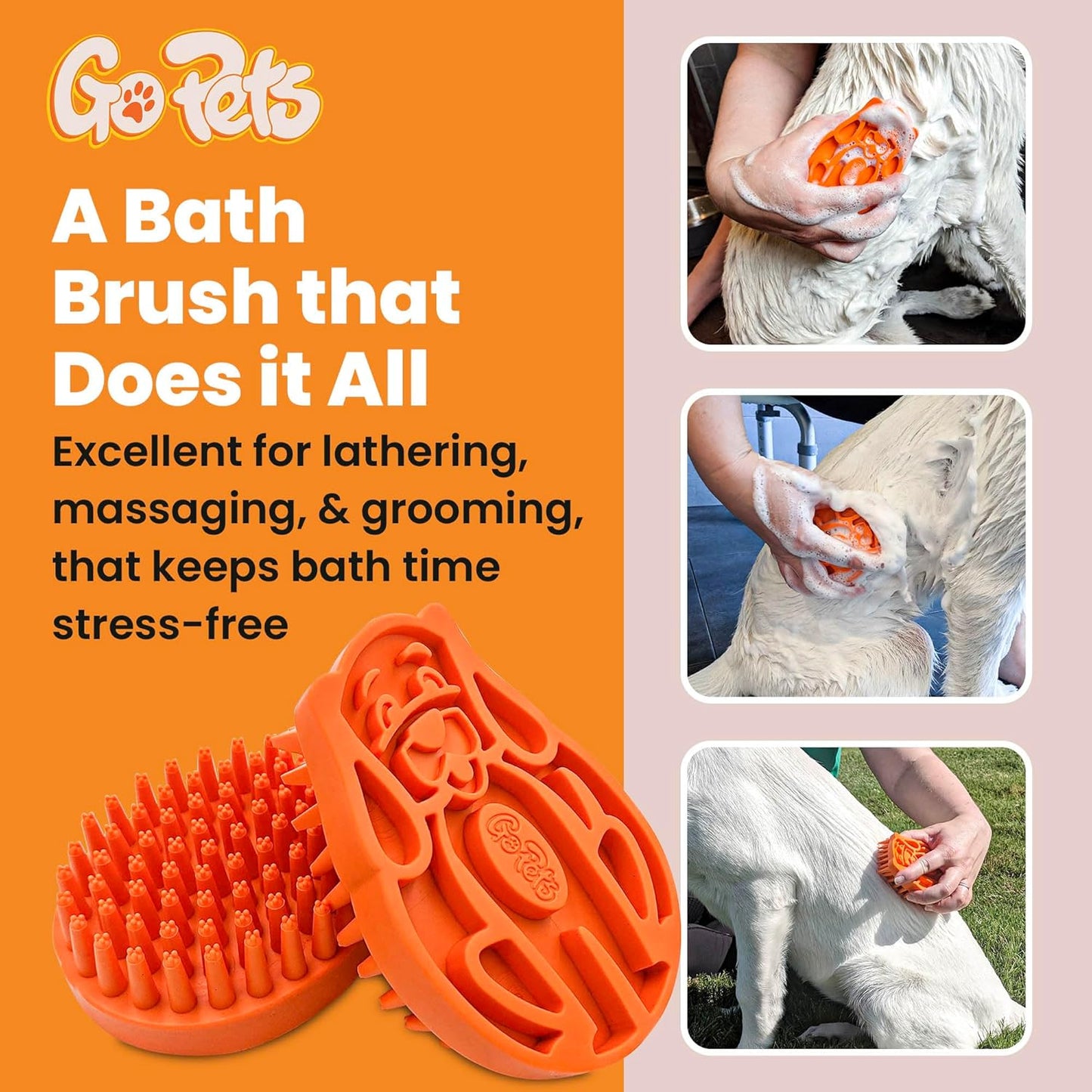 GoPets Curry Comb Bath Brush for Cleaning & Grooming, Silicone Shampoo Scrubber for Shedding & Massage, Rubber Dog Wash & Grooming Brush, Pet Bath Supplies for Long & Short Hair Dogs & Cats