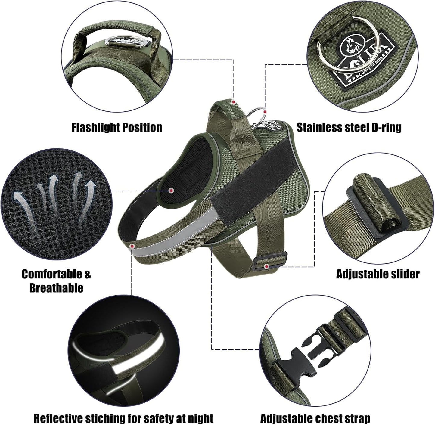 Bolux Dog Harness, No-Pull Reflective Dog Vest, Breathable Adjustable Pet Harness with Handle for Outdoor Walking - No More Pulling, Tugging or Choking