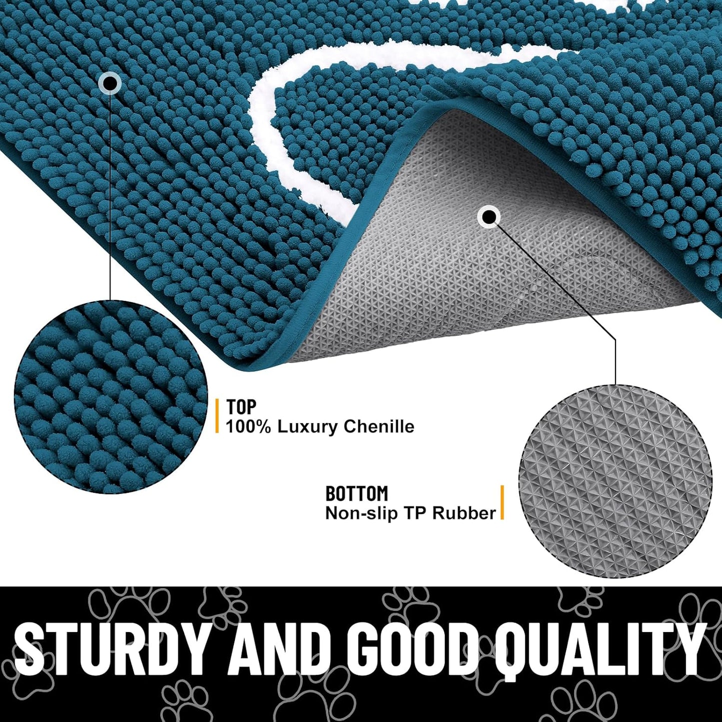 Smiry Dog Door Mat for Muddy Paws, Absorbent Dirt Trapper Non Slip Quick Dry Washable Chenille Mat for Mud Dogs, Entry Rug for Indoor and Outdoor (47x32 Inches, Atlantic Blue)