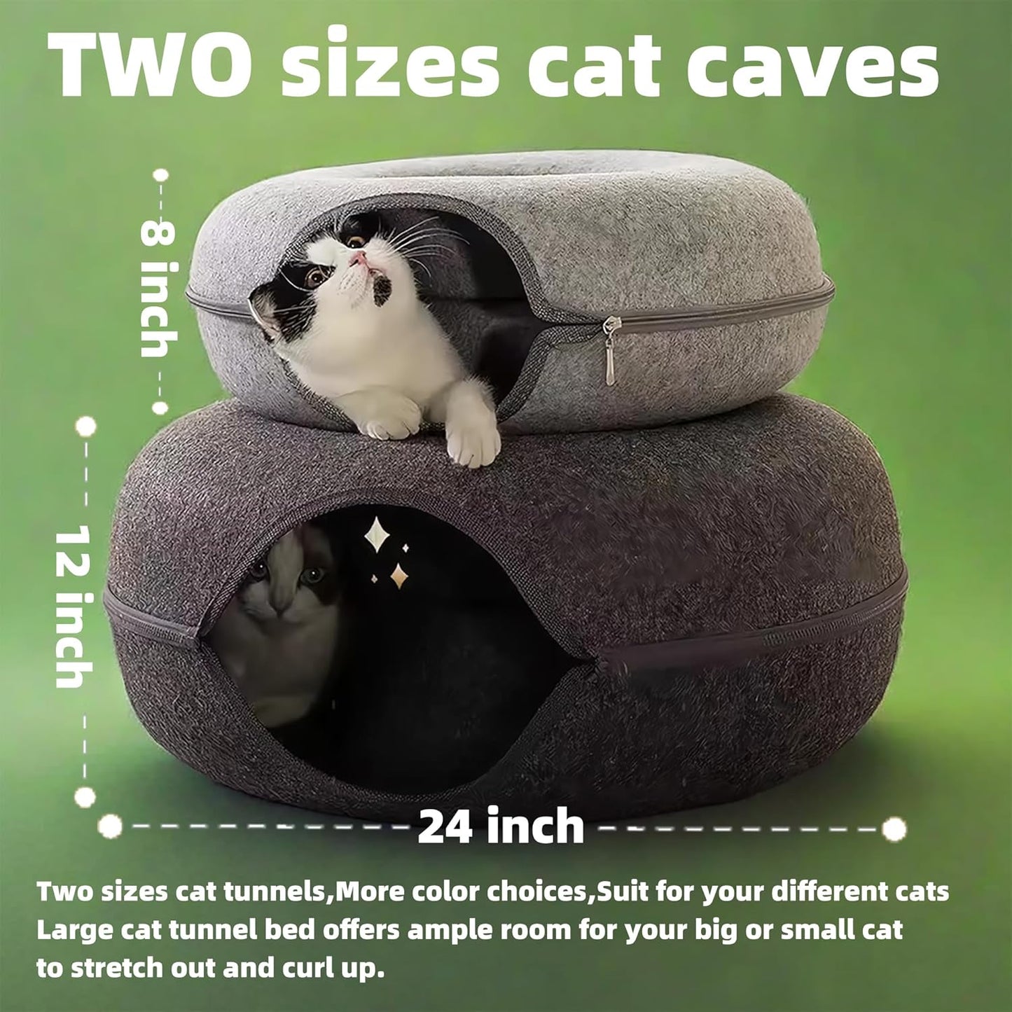 Donut Cat Tunnel Bed Peekaboo Cat Cave for Large Cats Up to 30 Lbs, Kitty Interactive Playing Tent House for Multiple Cats,Detachable,Scratch Resistant (Beige, Large - 24 Inch Diameter)