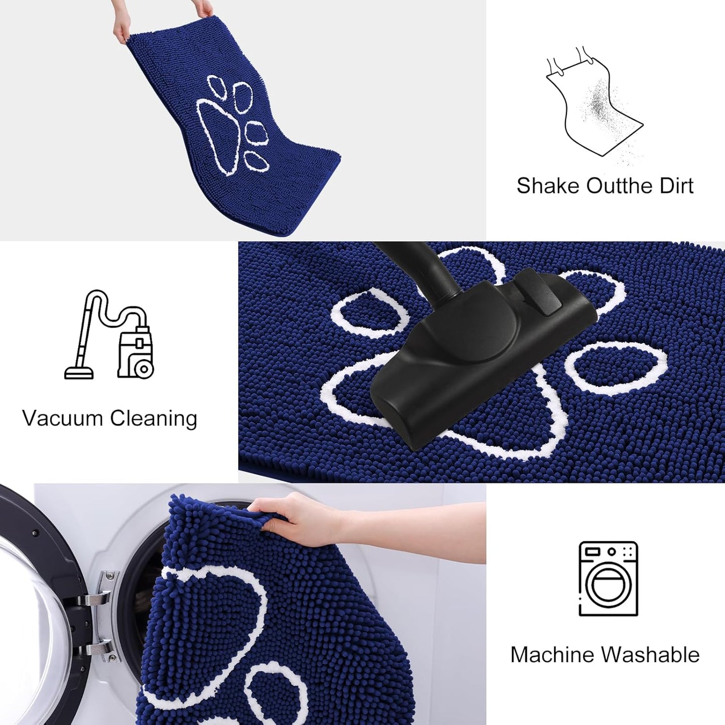 Smiry Dog Door Mat for Muddy Paws, Absorbent Dirt Trapper Non Slip Quick Dry Washable Chenille Mat for Mud Dogs, Entry Rug for Indoor and Outdoor (71x46 Inches,Navy Blue)