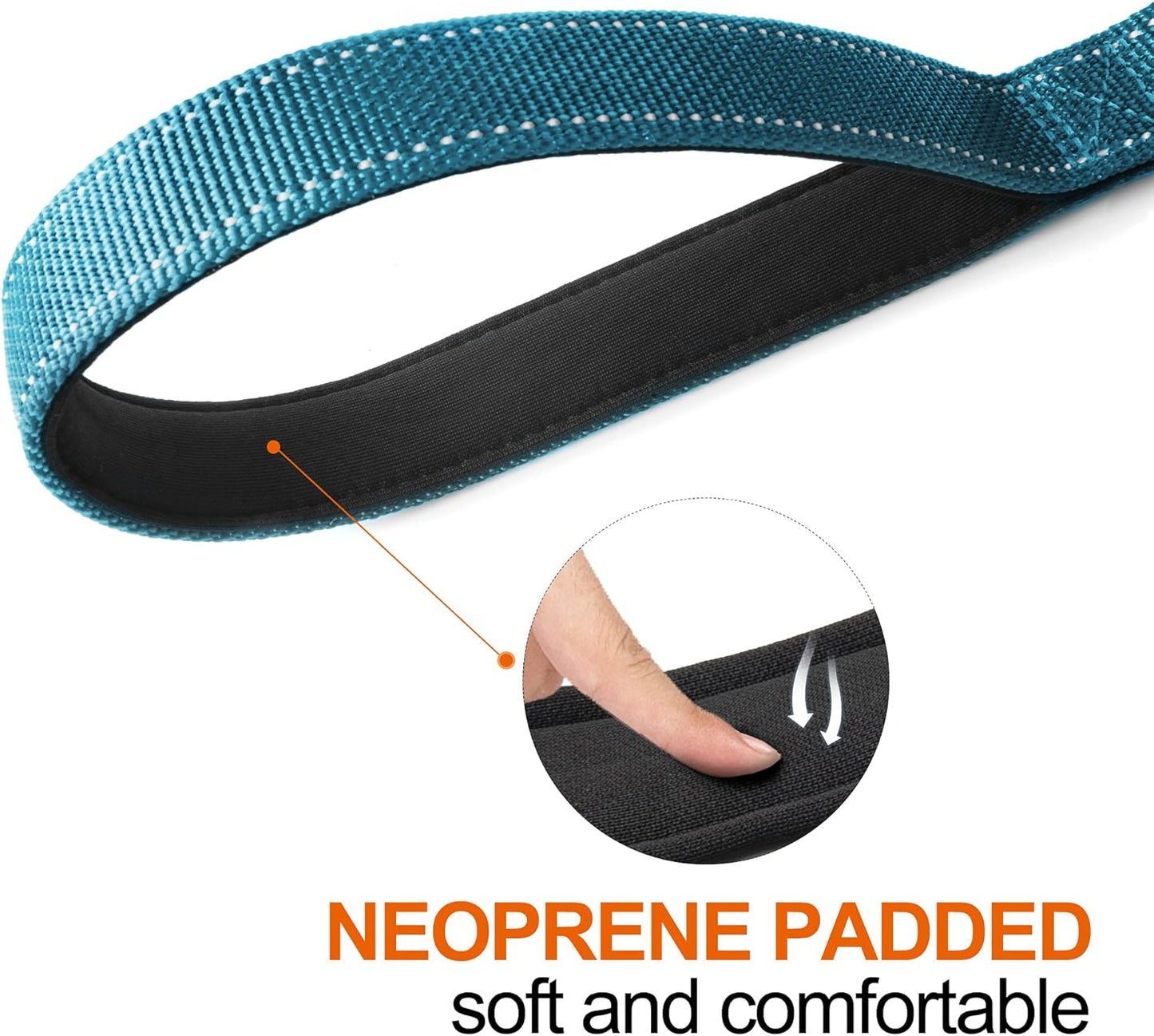 TwoEar 4FT 1IN Strong Blue Dog Leash with 2 Padded Handles, Traffic Handle Extra Control, Comfortable Soft Dual Handle, Auto Lock Hook, Reflective Walking Lead for Small Medium and Large Dogs