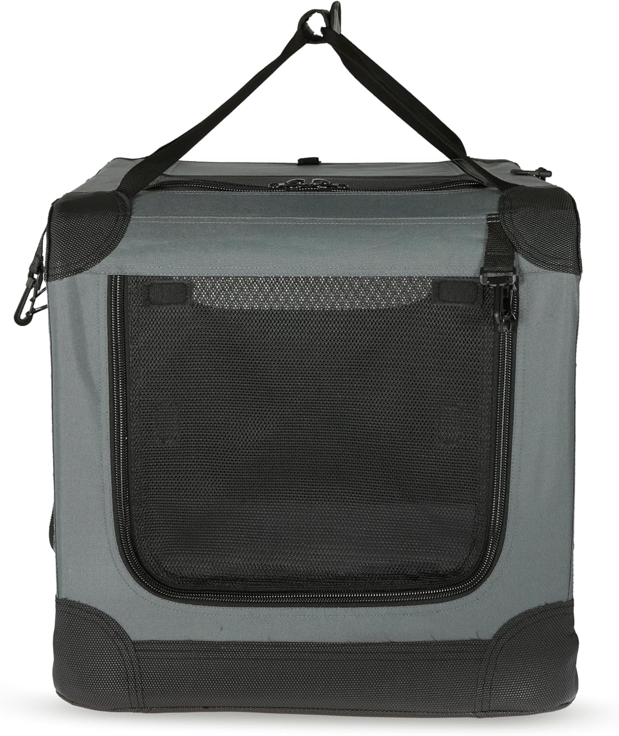 Amazon Basics 4-Doors Portable Soft-Sided Folding Travel Crate Kennel for cat, Dog, and Other Small Animals, Grey, S 26" x 18" x 18"