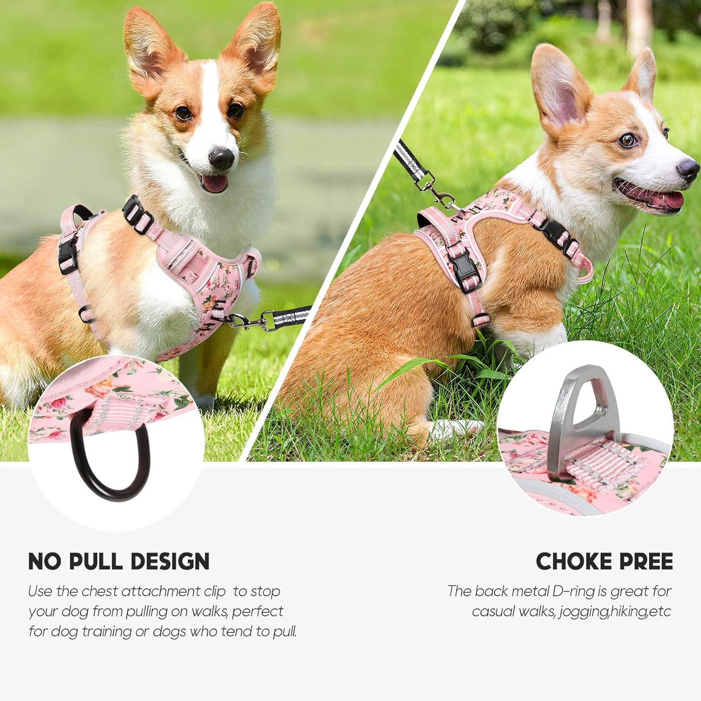 Timos No Pull Dog Harness, Release at Neck Reflective 3 Snap Buckles Adjustable No Choke Pet Vest with Front & Back 2 Leash Clips, Soft Padded Control Training Handle for Small Medium Large Dogs