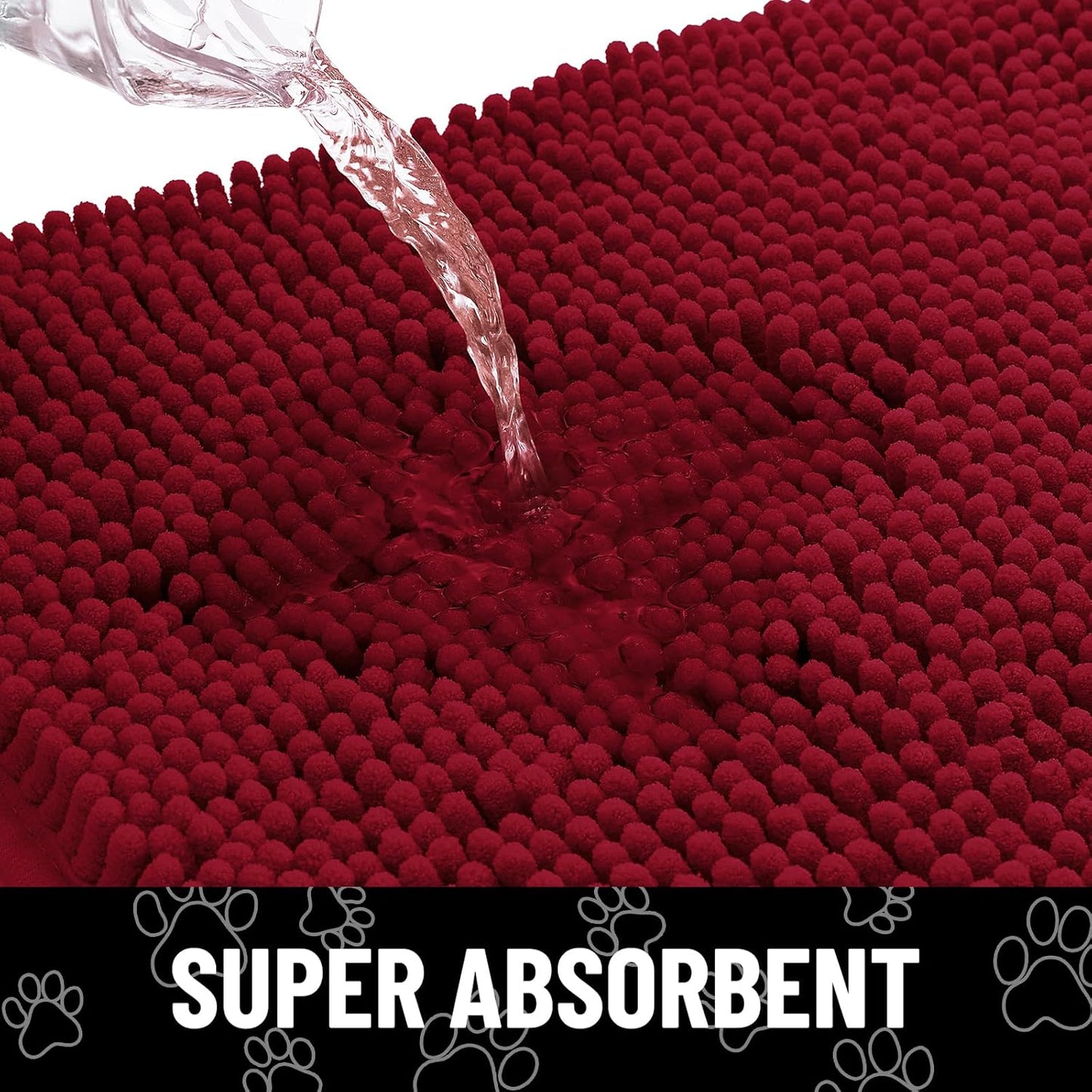 Smiry Dog Door Mat for Muddy Paws, Absorbent Dirt Trapper Non Slip Quick Dry Washable Chenille Mat for Mud Dogs, Entry Rug for Indoor and Outdoor (36x24 Inches, Red)