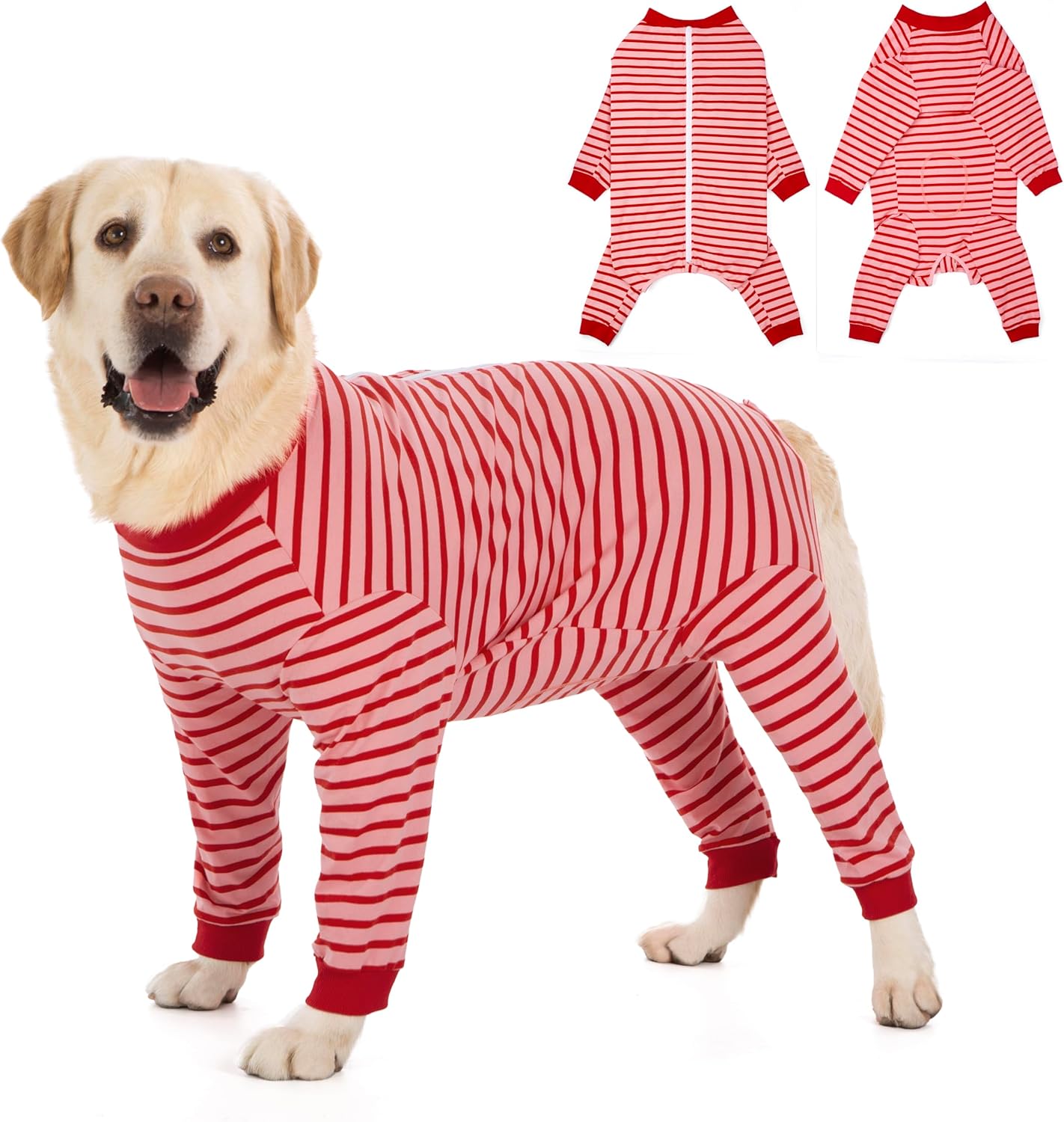 Yeapeeto Dog Onesie Surgery Recovery Suit for Large Medium Bodysuit Dogs Pajamas PJS Full Body for Shedding, Prevent Licking, Wound Protection, Cone Alternative… (Red Pink, 3XL)