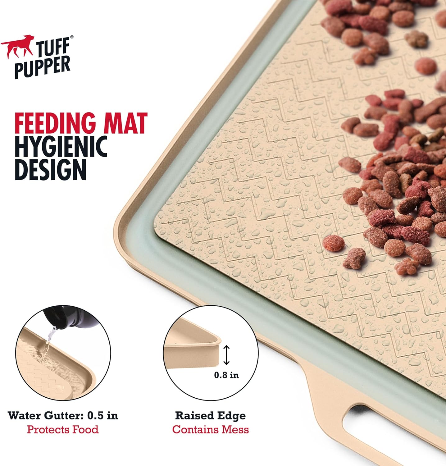 Tuff Pupper 22x16 Medium Dog Feeding Mat for Food and Water | Dog Feeding Mats for Floors | Waterproof Puppy Water Bowl Mat | Dogs Placemats Pet Food Tray | Silicone Eating Mats for Cats and Cat Bowls