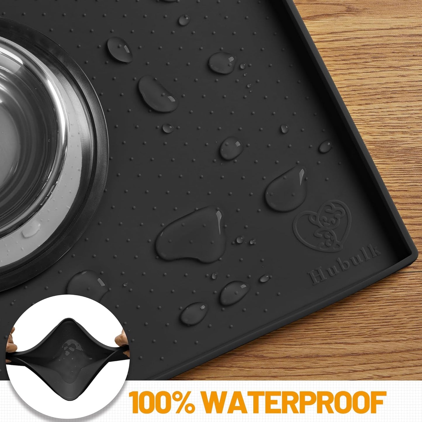 Hubulk Dog Feeding Mat,100% Waterproof Food Grade Silicone Pet Food and Water Bowl Placemat,Dishwasher, High Raised Edge to Prevent Spills,Nonslip Tray to Stop Messes on Floor（28"x18"x0.8", Black）