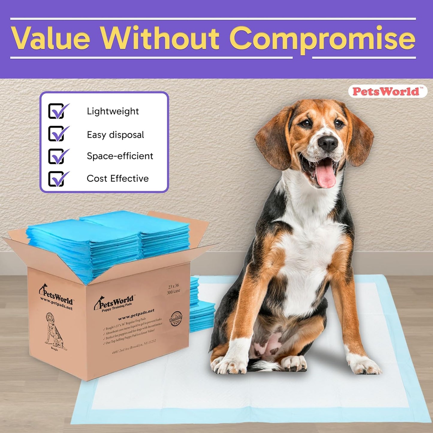 PETSWORLD Puppy Pads, 23x36 Inch, 1200 Count - Puppy Pee Pads for Dogs, Tear Resistant, Economy Value, Super-Absorbent Polymer Gel Core, Perfect for Puppies, Smaller Dogs