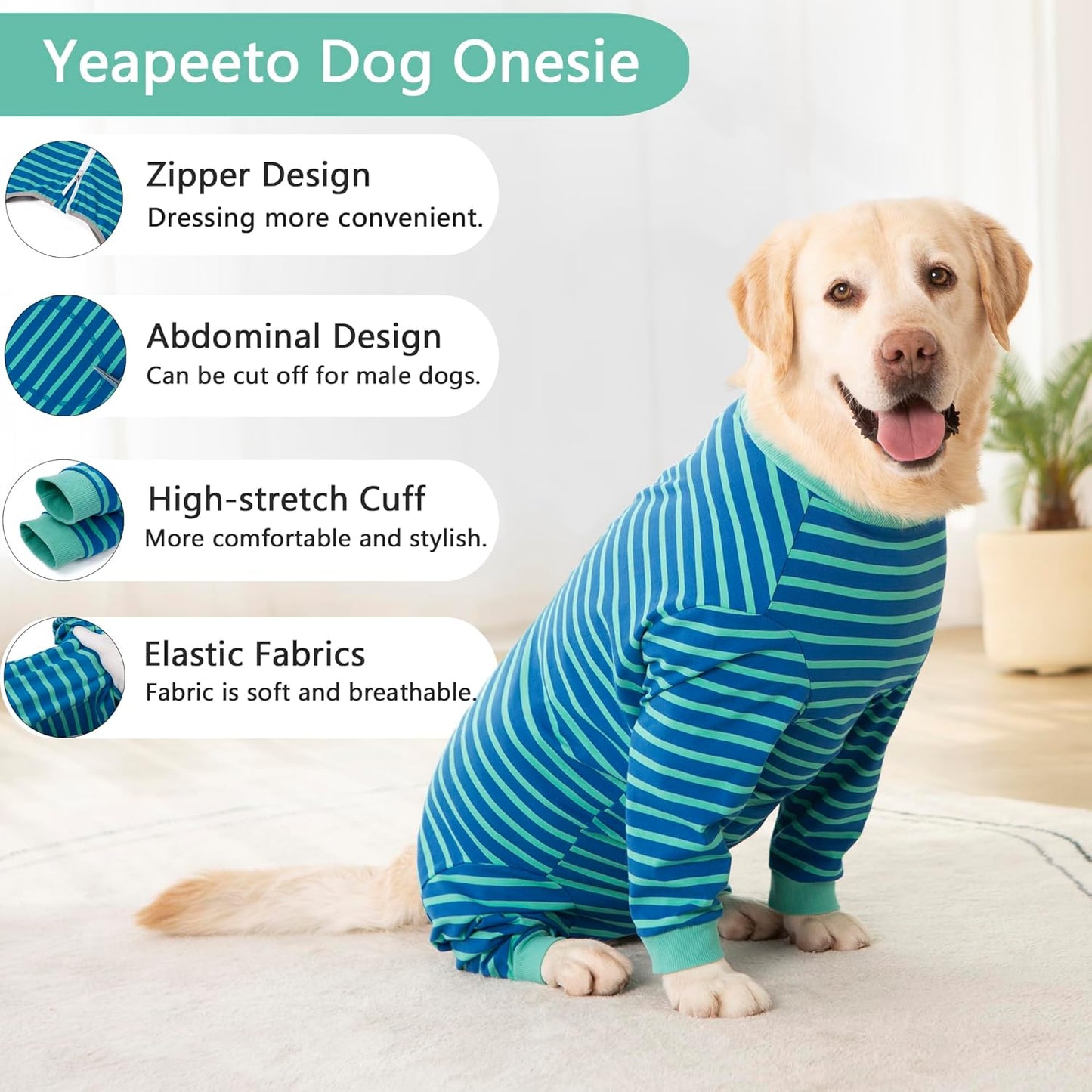 Yeapeeto Dog Onesie Surgery Recovery Suit for Large Medium Bodysuit Dogs Pajamas PJS Full Body for Shedding, Prevent Licking, Wound Protection, Cone Alternative… (Blue Green, X-Large)