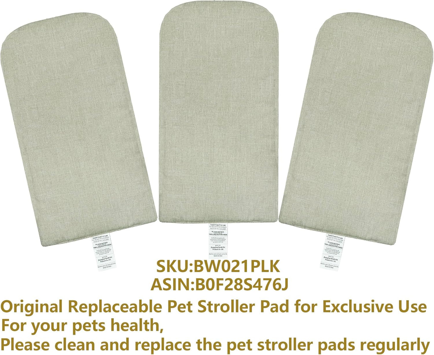 ROODO Pet Stroller Inner Pad for Exclusive Use,Original,Replaceable,Easy to Clean,Set of 3 pc(Light Khaki)